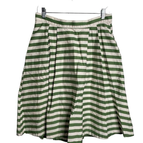 Modcloth Womens Dusk and Stunner Full Skirt L Green White Stripe Retro Twee - Picture 1 of 9